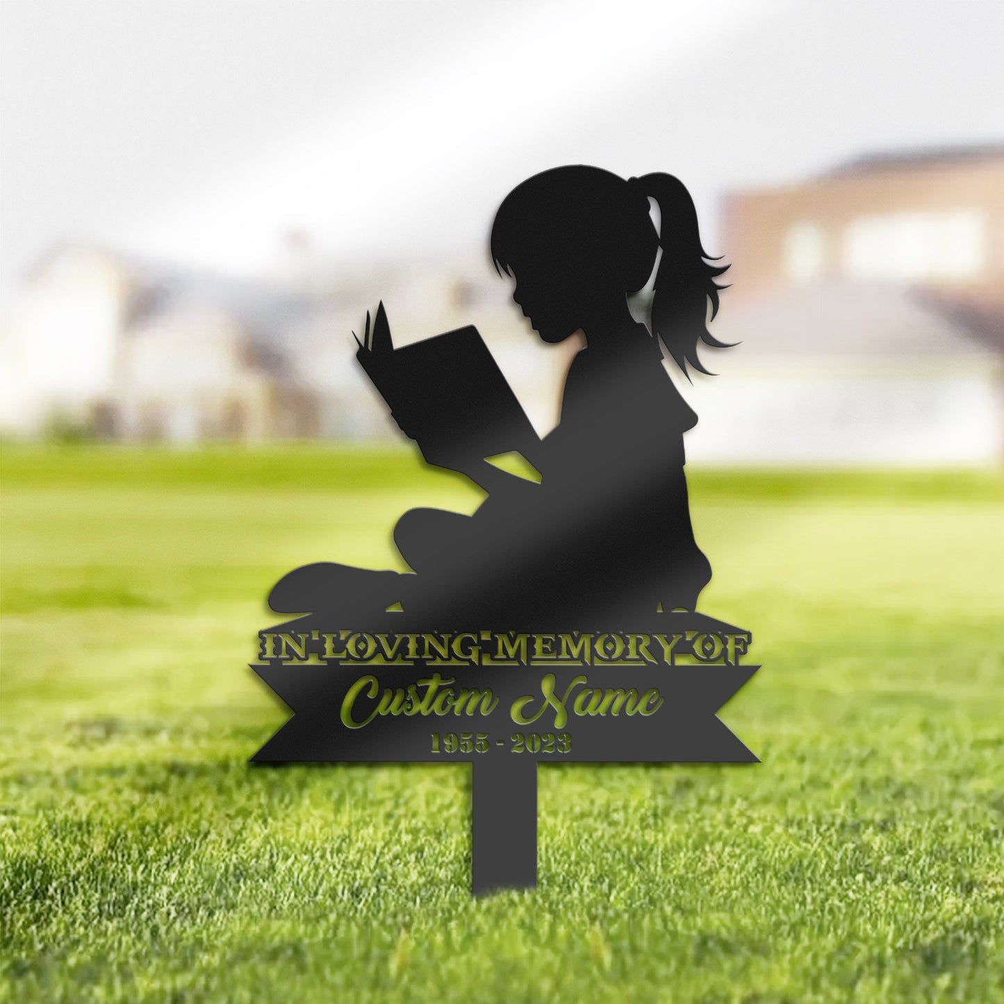 Personalized Book lover girl Memorial Stake, Metal Stake, Sympathy Sign, Grave Marker, Remembrance Stake