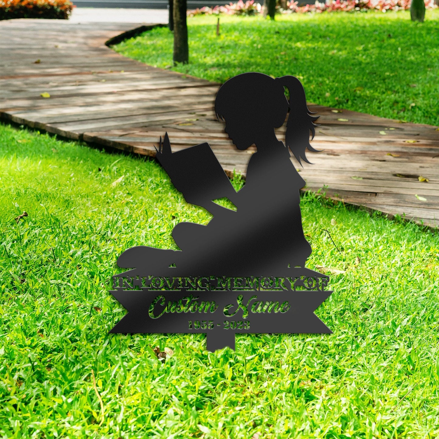 Personalized Book lover girl Memorial Stake, Metal Stake, Sympathy Sign, Grave Marker, Remembrance Stake