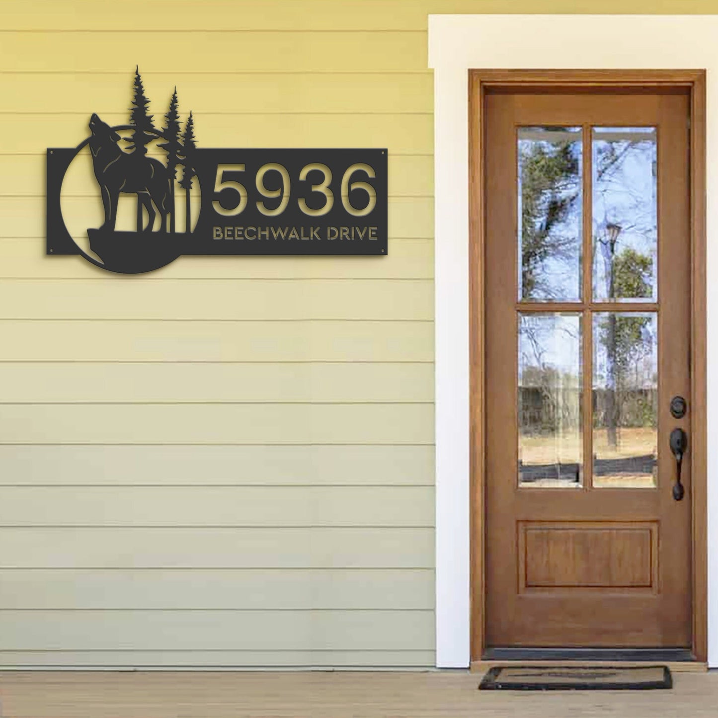 Personalized Wolf wild life mountain forest Metal Address Sign House Number, Hanging Address Plaque | Yard Sign, Outdoor Sign | Garden Stake
