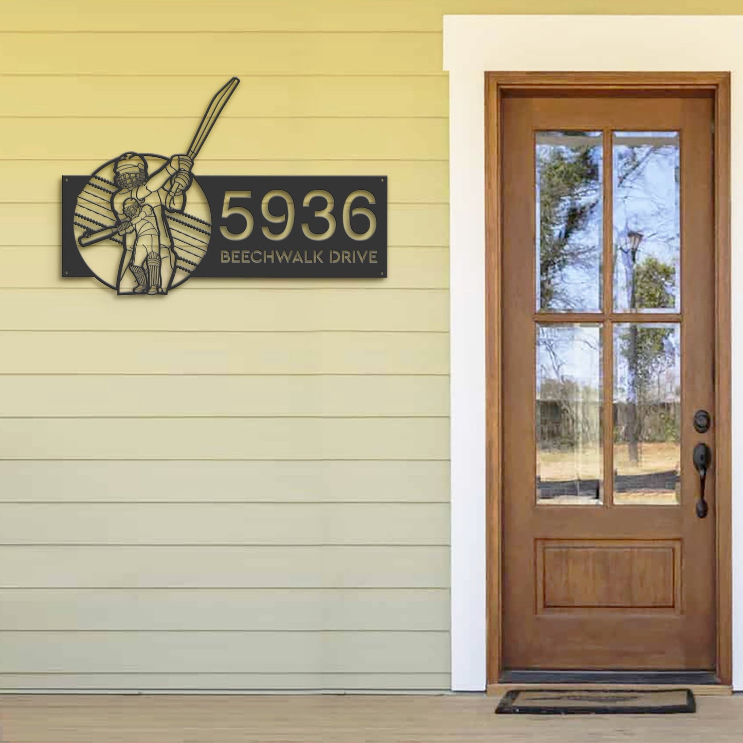 Personalized Cricket player sport Metal Address Sign House number Hanging Address Plaque Yard Sign Outdoor Sign Garden Stake