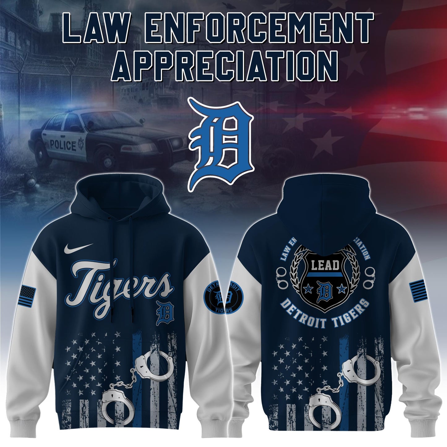 . Detroit Tigers MLB x Law Enforcement Appreciation Day Hoodie Limited