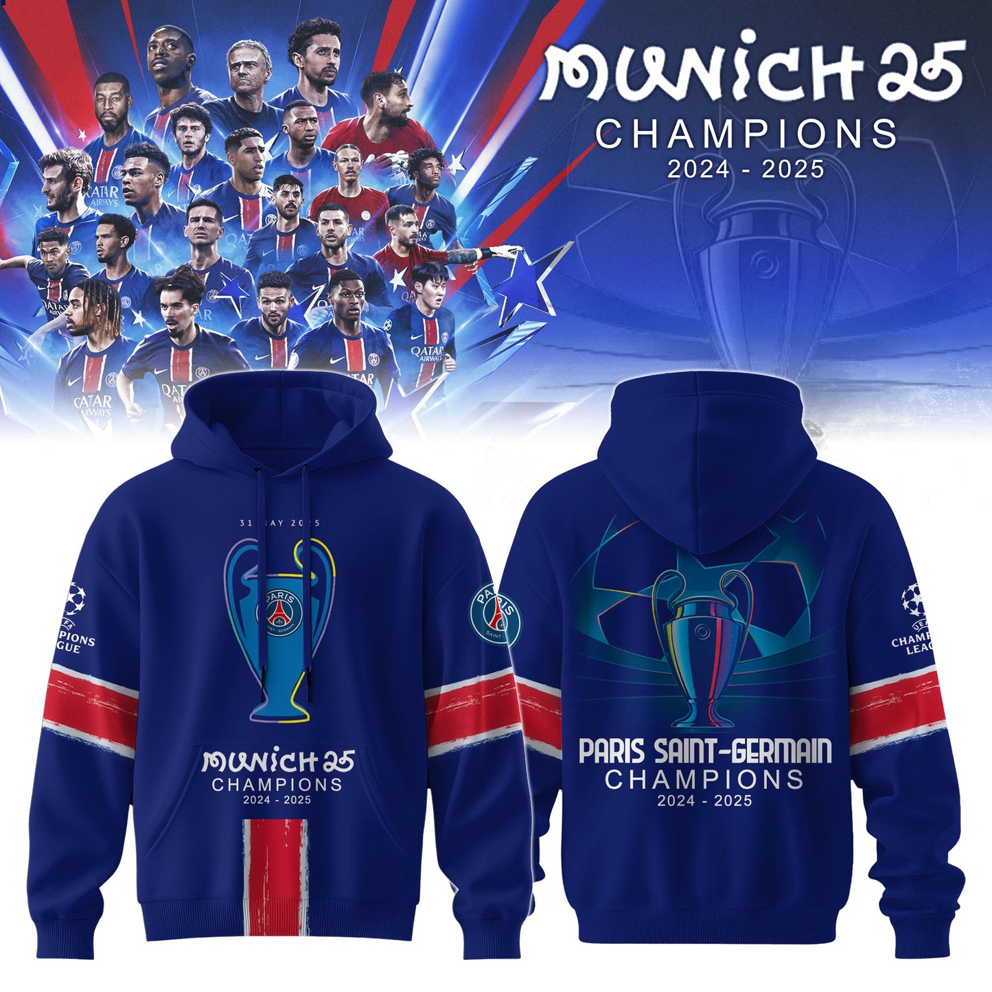 _Paris Saint-Germain F.C Champions League Winner 2025 Hoodie #2