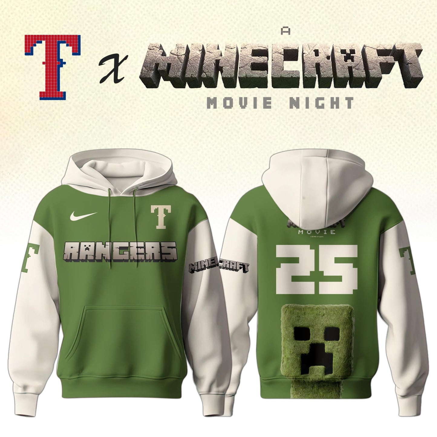 , Texas Rangers MLB x A MINECRAFT MOVIE Night Hoodie Editions Limited