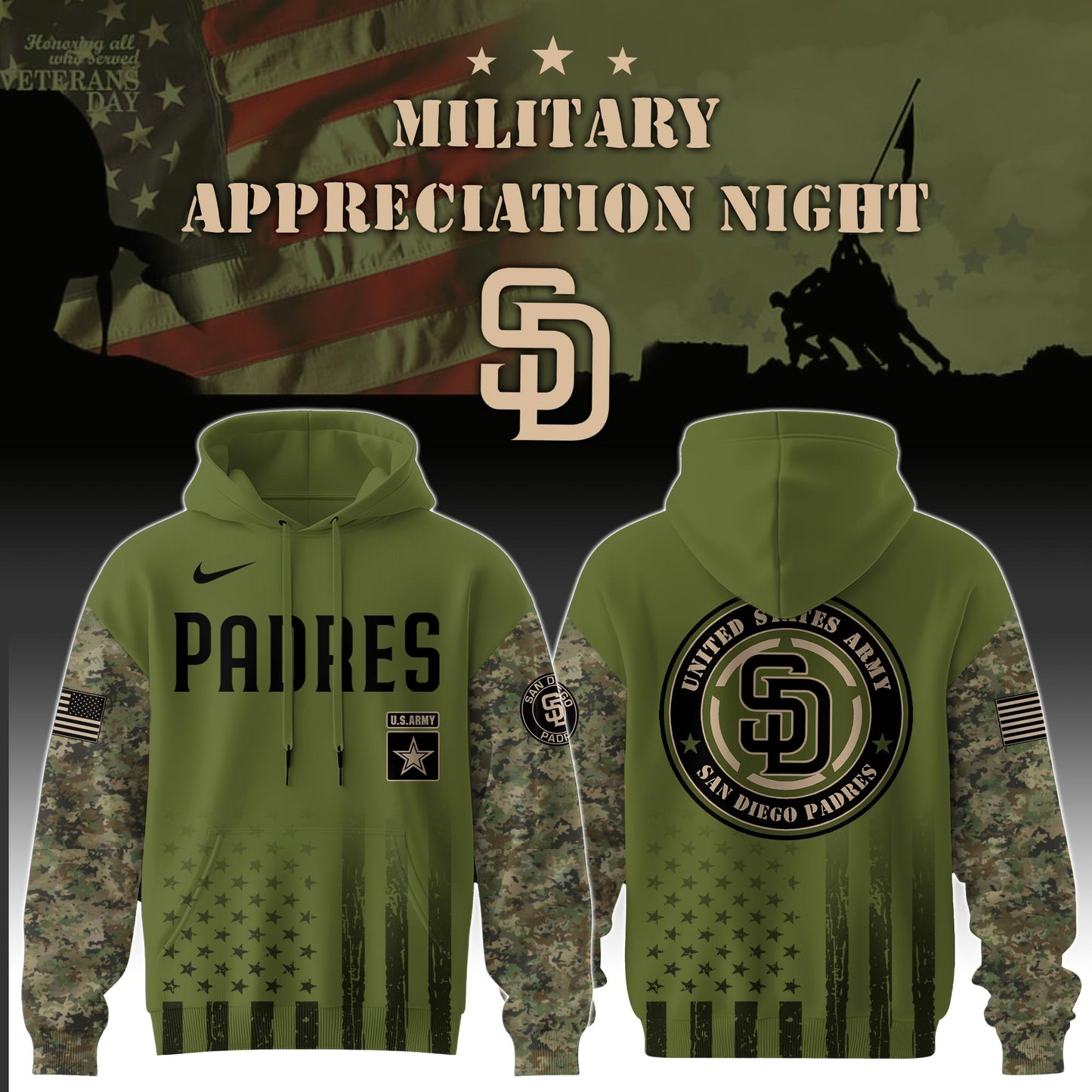 _San Diego Padres x MLB x Army Military Appreciation Night Hoodie Editions Limited
