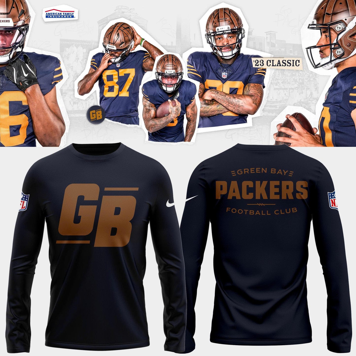 Green Bay Packers 23 Classic Sideline Logo Long Sleeve Shirt