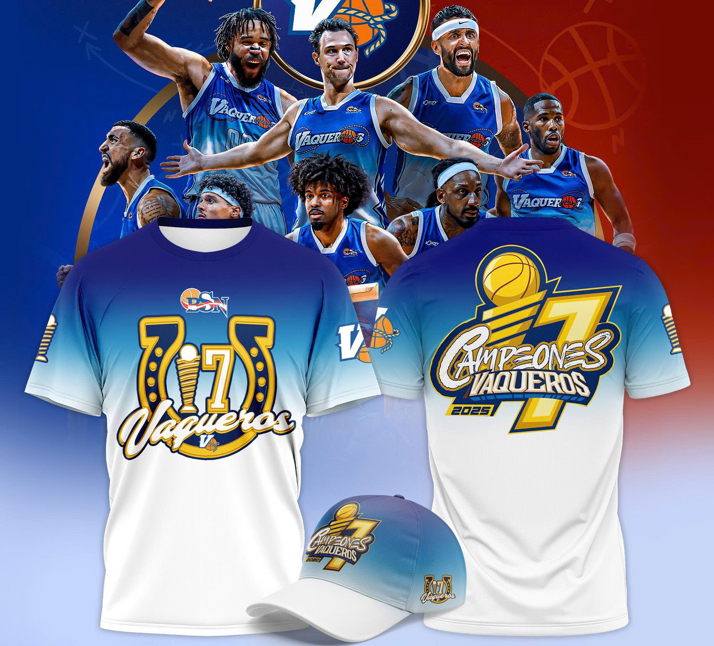 22.Vaqueros de Bayamon Champions Baloncesto Superior Nacional 2025 Tshirt