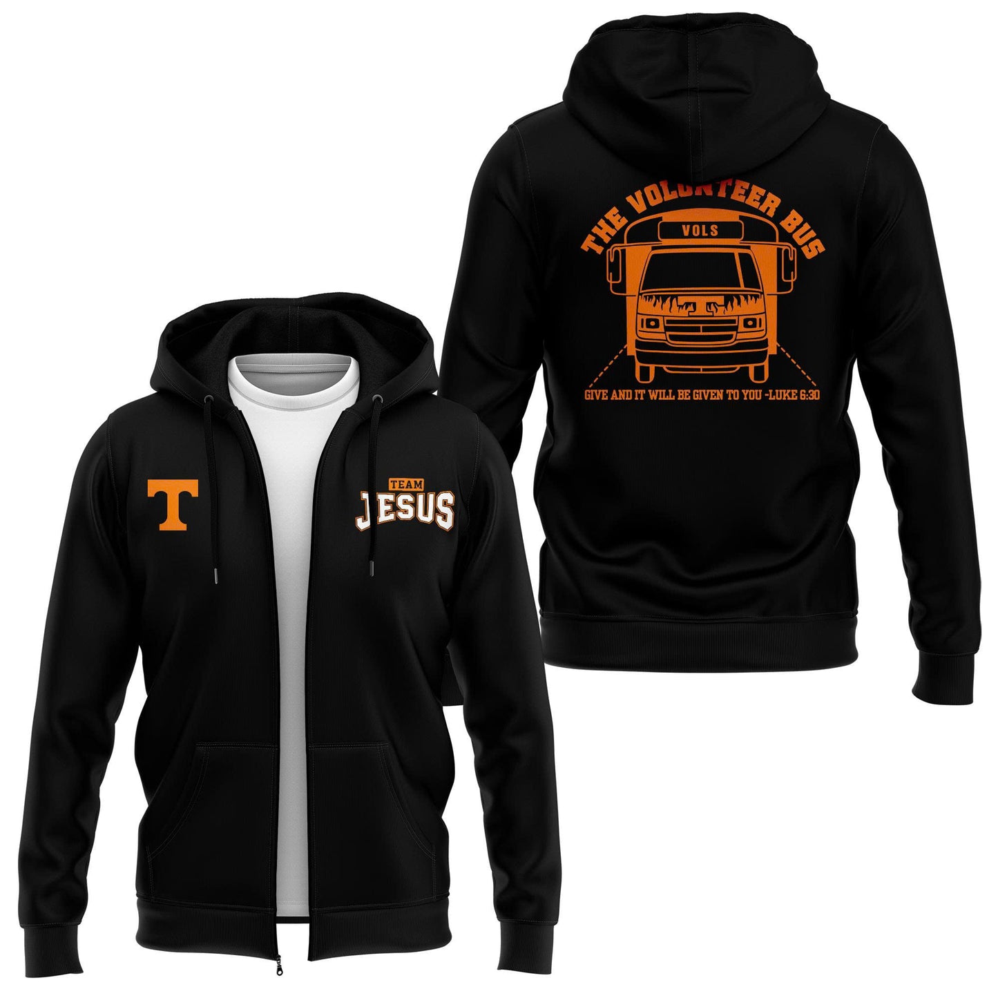 Tennessee Football Team Jesus Black Zip Hoodie