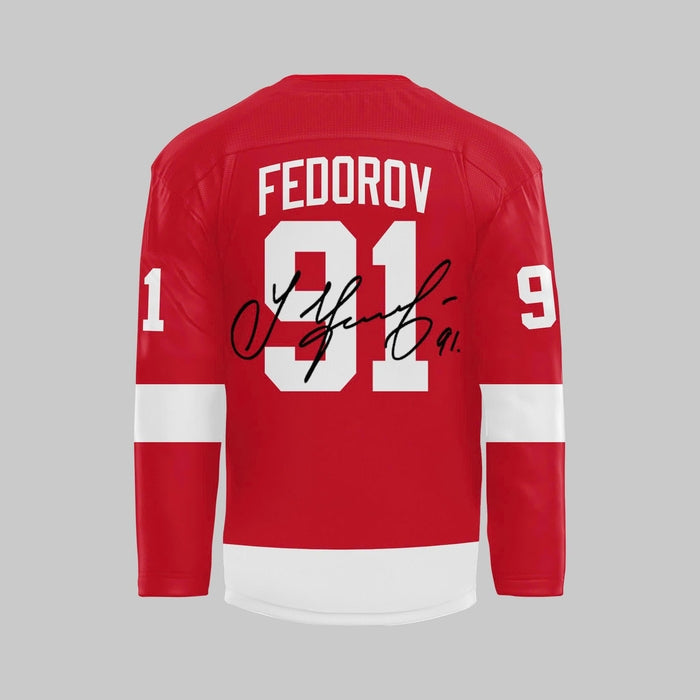 Detroit Red Wings 91 Sergei Fedorov Hockey Jersey-Red