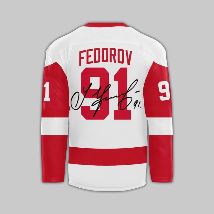 Detroit Red Wings 91 Sergei Fedorov Hockey Jersey-White