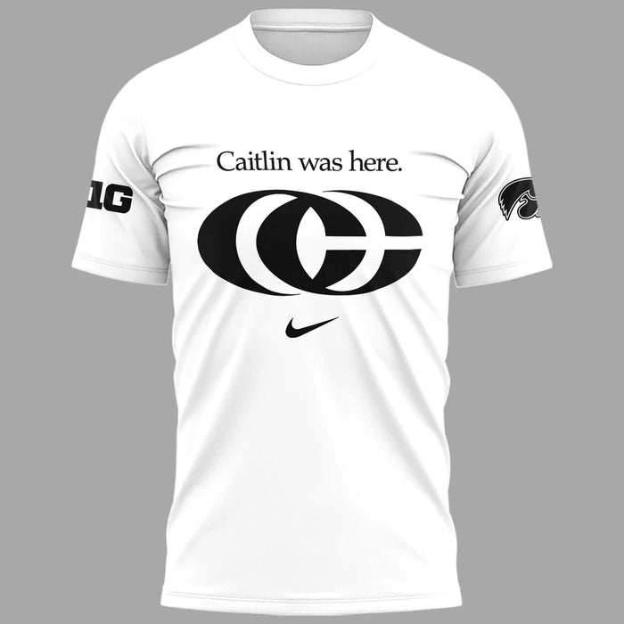 Caitlin Was Here - Caitlin Clark Signature Swoosh Logo T-shirts V5 (White)