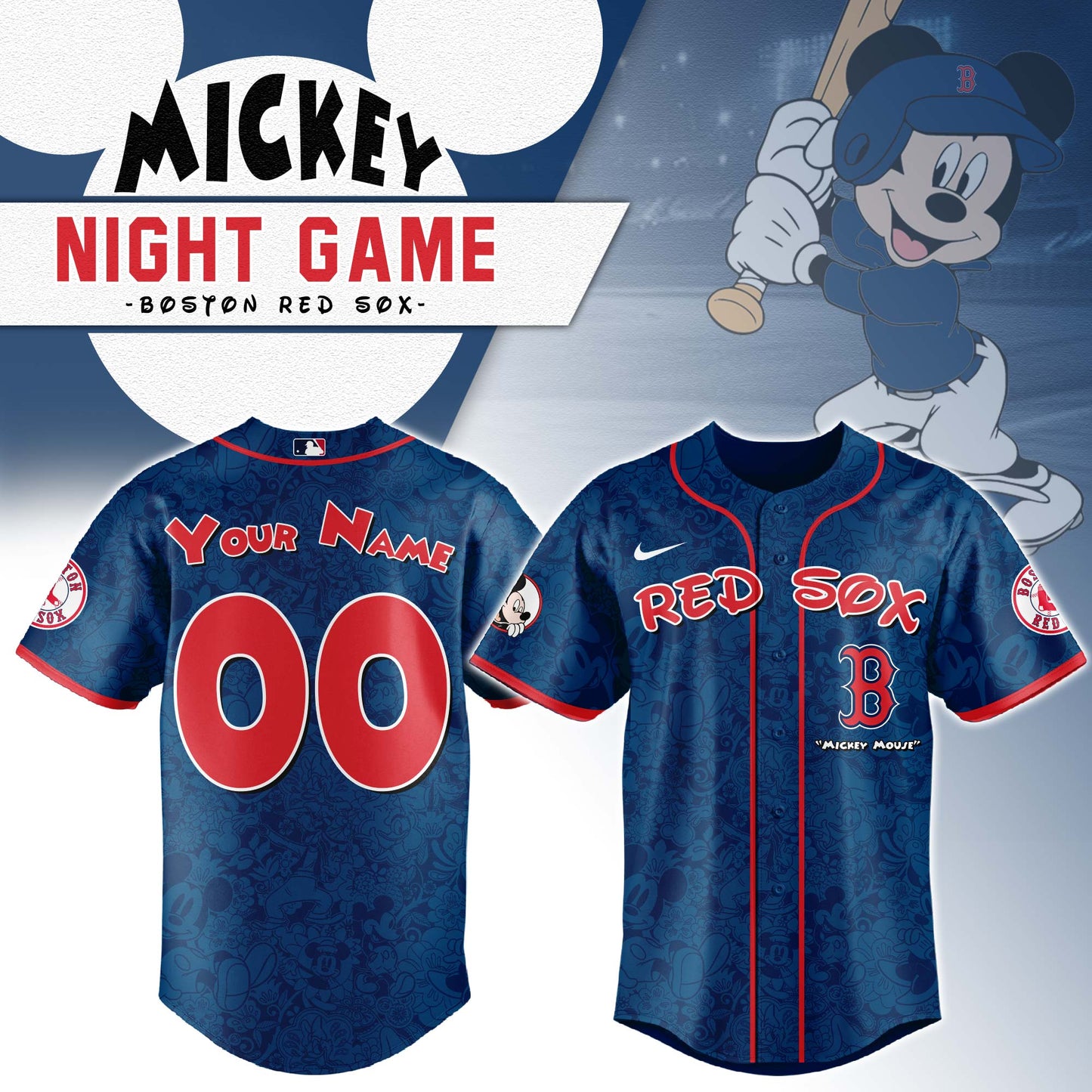Boston Red Sox Mickey Mouse Baseball Jersey