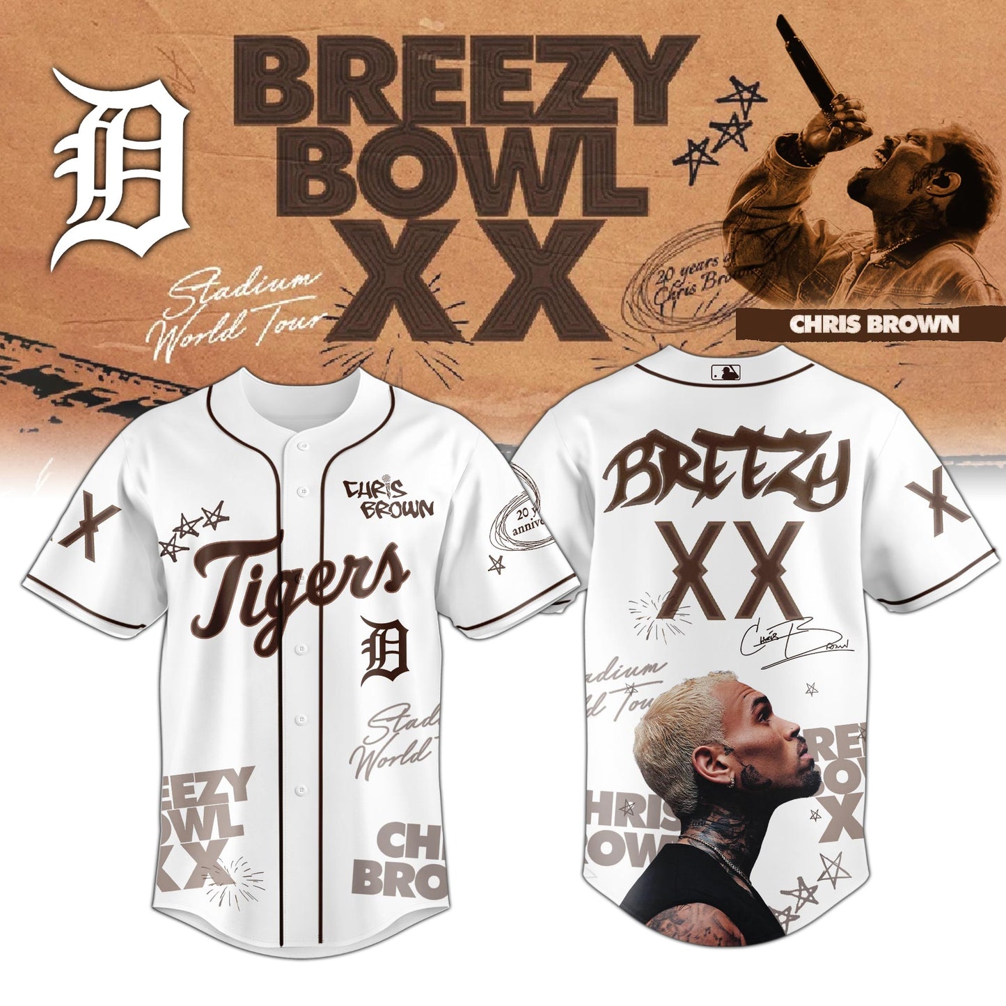 Detroit Tigers x Chris Brown Breezy Bowl XX World Tour 2025 Jersey Editions Limited