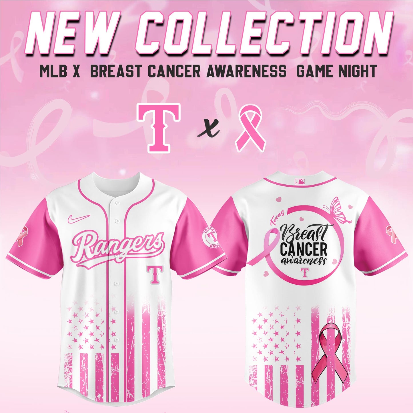 .Texas Rangers x Breast Cancer Awareness Game Night Jersey Editons Limited v2