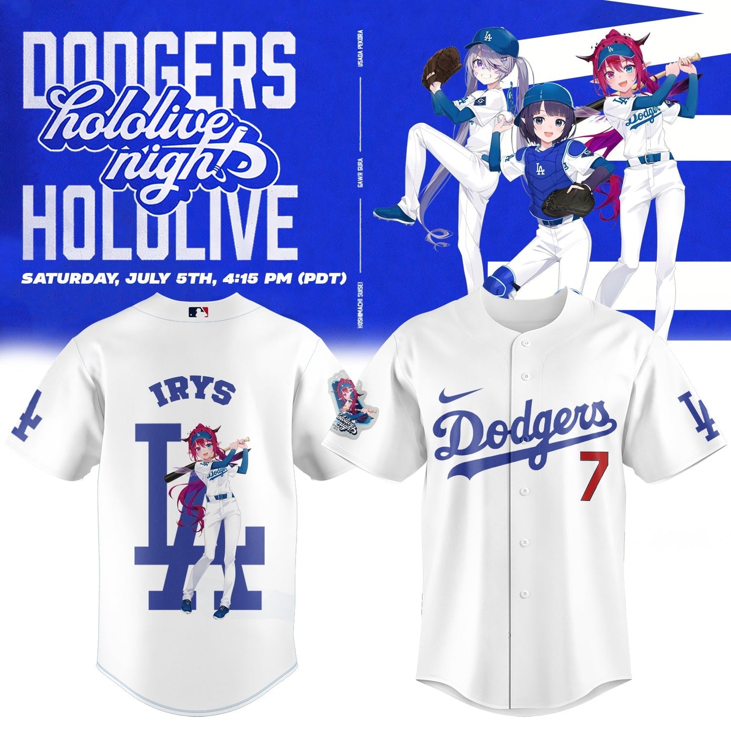 Los Angeles Dodgers Baseball Jersey - Hololive Night IRyS Jersey 2025