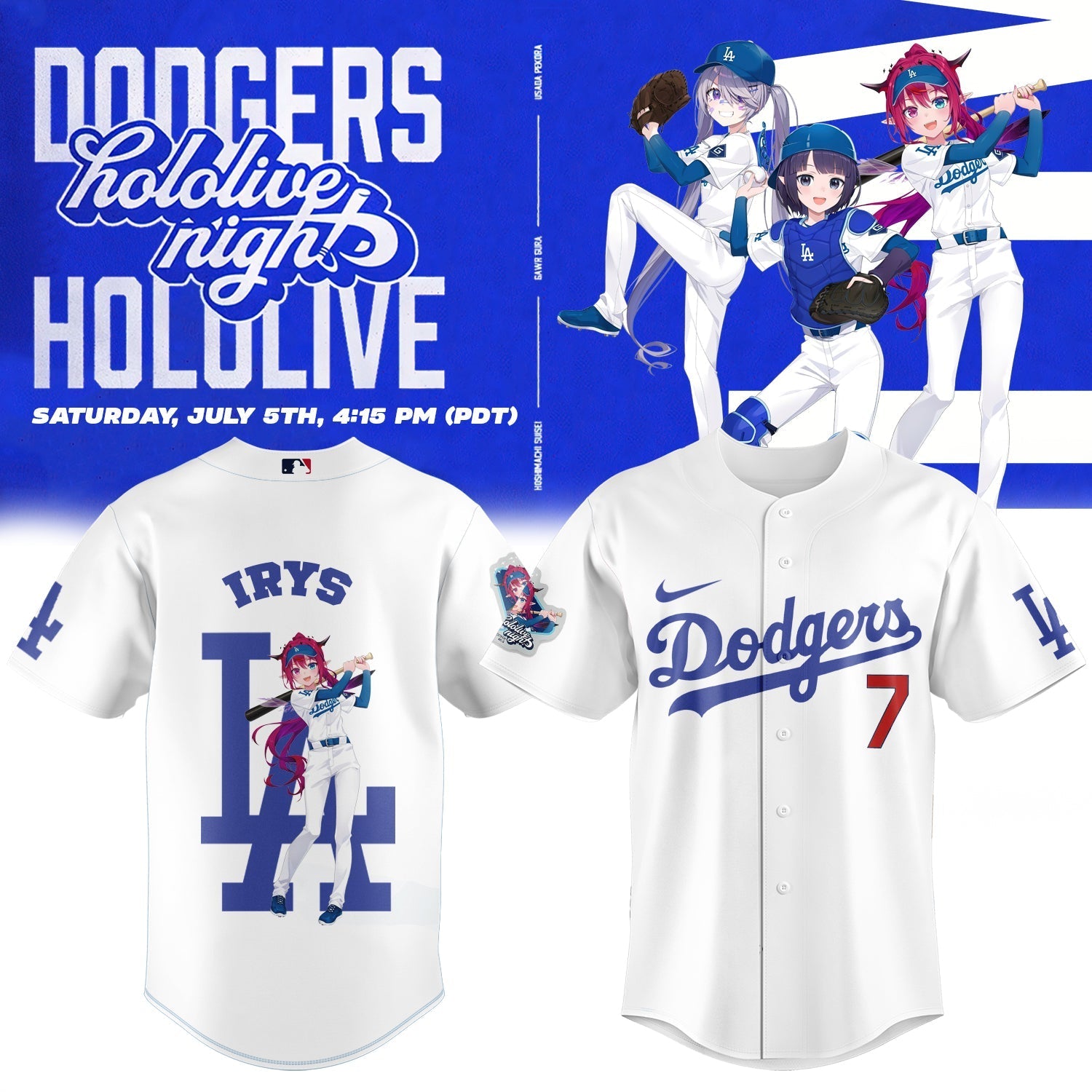 Los Angeles Dodgers Baseball Jersey - Hololive Night IRyS Jersey 2025