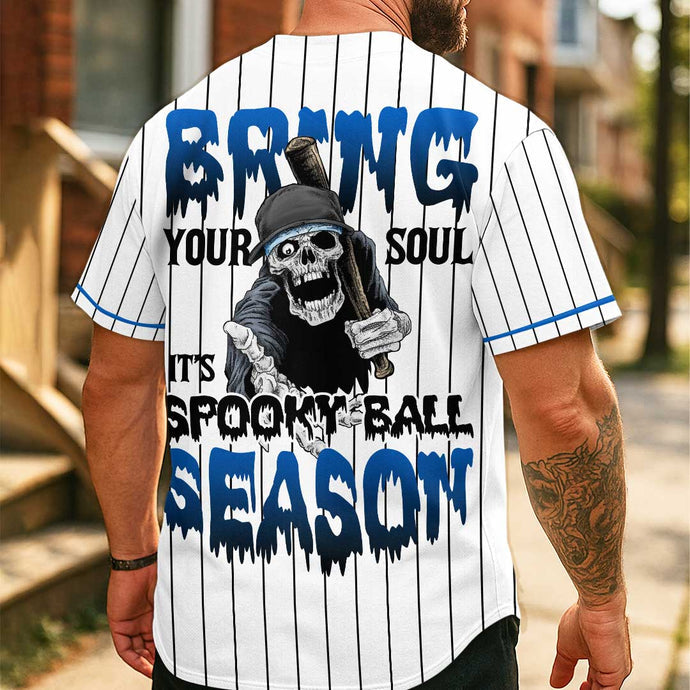Bring Your Soul - Custom White with Black Stripes Halloween Baseball Jersey