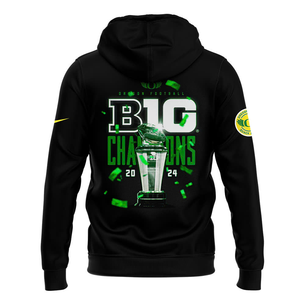 Men's Blue 84 Black Oregon Ducks 2024 Big Ten Football Conference Champions Locker Room Pullover Hoodie
