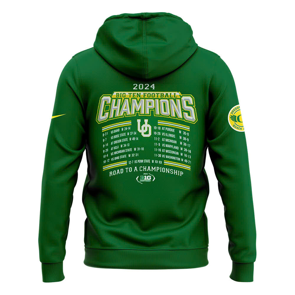 Men's Green Oregon Ducks 2024 Big Ten Football Conference Champions Hoodie
