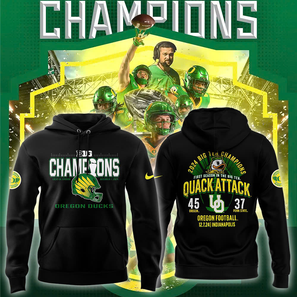 Men's Blue 84 Black Oregon Ducks 2024 Big Ten Football Conference Champions Locker Room Pullover Hoodie V2