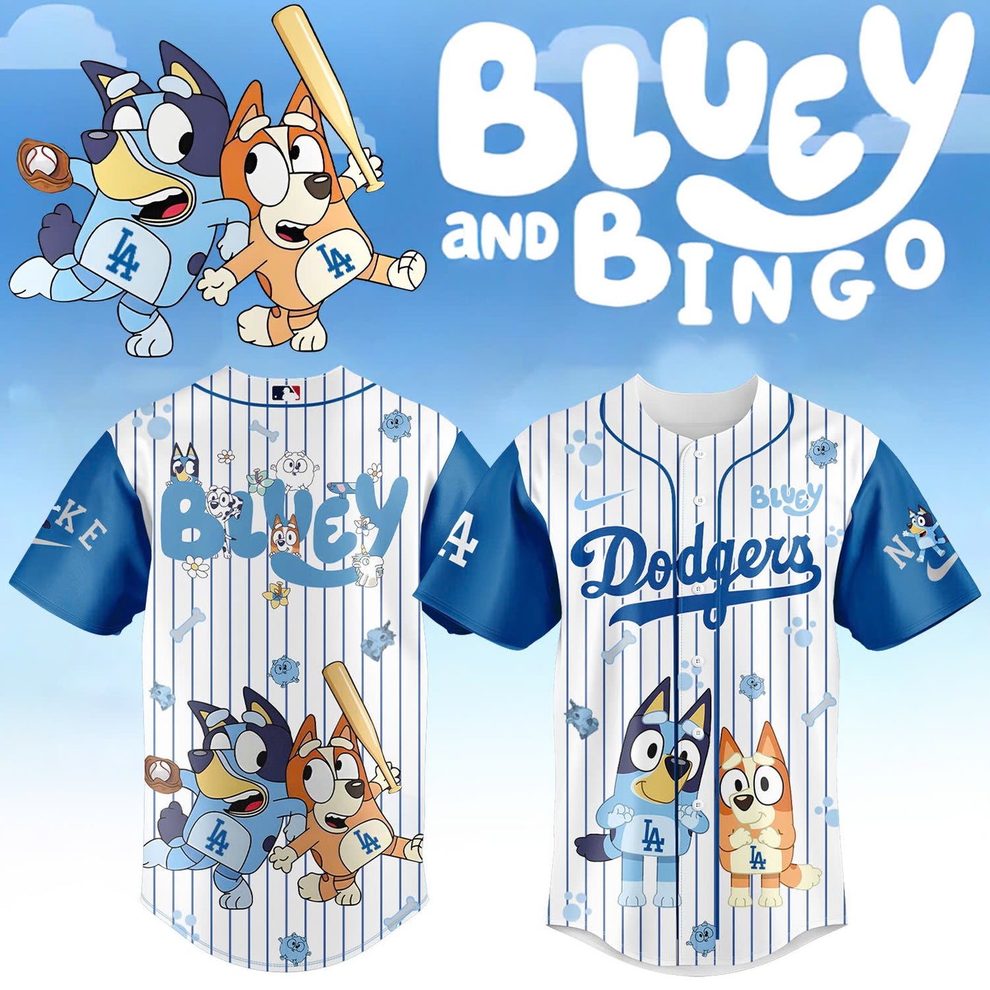 (Buy 1 get 1),Los Angeles Dodgers Hoodie Bluey and Bingo Jersey