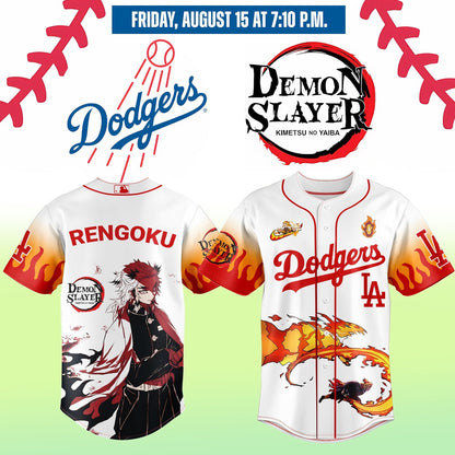 LA Dodgers x Demon Slayer Rengoku Kyōjurō Slayer Baseball Jersey