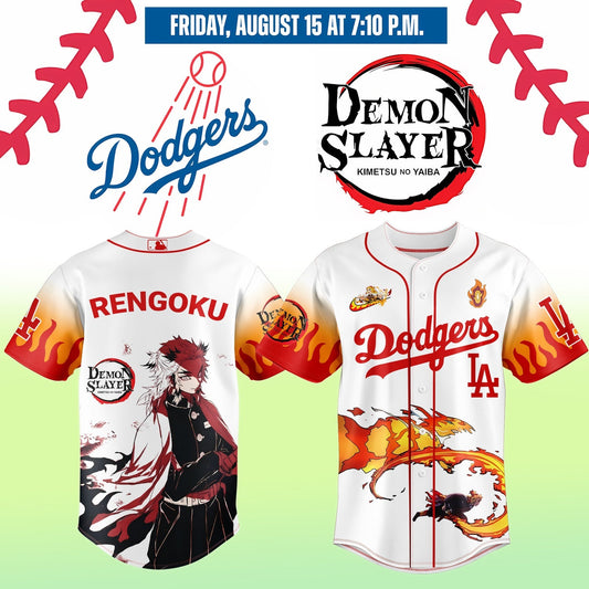 LA Dodgers x Demon Slayer Rengoku Kyōjurō Slayer Baseball Jersey