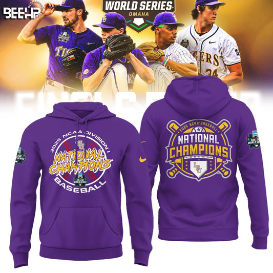LSU Tigers Baseball Hoodie - 2025 NCAA Baseball Men’s College World Series Champions Hoodie