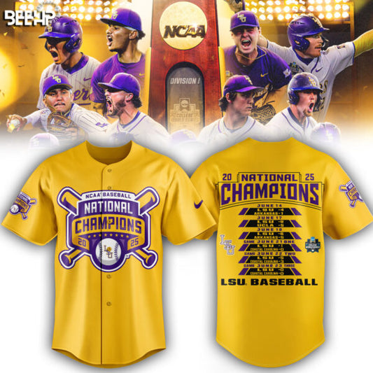 2. LSU NCAA Men’s College Baseball World Series 2025 Champions Jersey Limited Editions Yellow