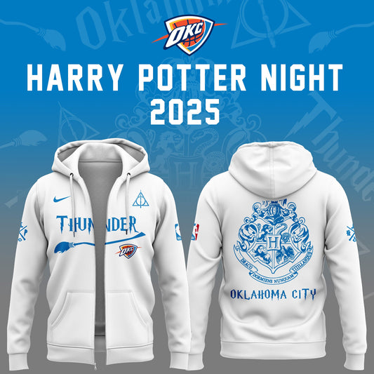 Special New Oklahoma City Thunder x Harry Potter Night White ZipHoodie 2025