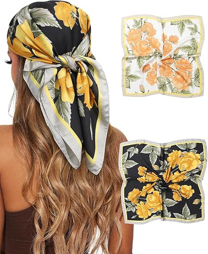 🎁 CHLINS 2 Pcs 27.5” Head Scarf for Women Satin Hair Scarf Silk Scarf Neck Scarf Square Hair Bandanas Hair Wraps (100% off)