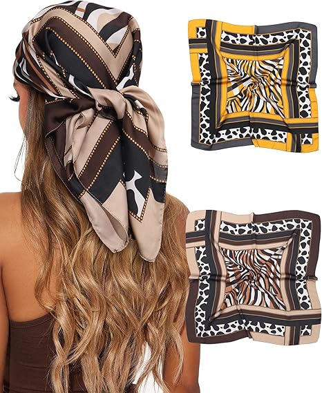 🎁 CHLINS 2 Pcs 27.5” Head Scarf for Women Satin Hair Scarf Silk Scarf Neck Scarf Square Hair Bandanas Hair Wraps (100% off)
