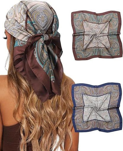 🎁 CHLINS 2 Pcs 27.5” Head Scarf for Women Satin Hair Scarf Silk Scarf Neck Scarf Square Hair Bandanas Hair Wraps (100% off)