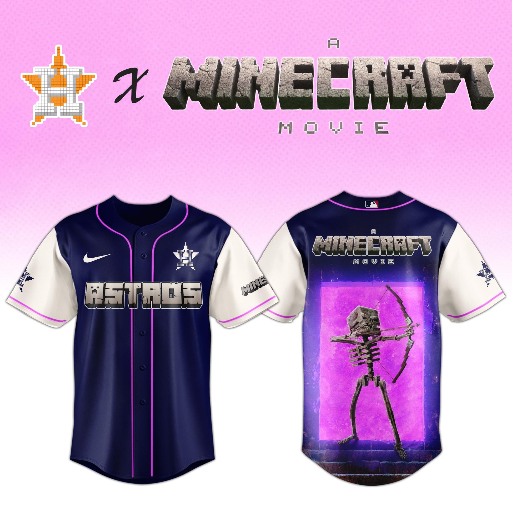 ,,Houston Astros MLB x SKELETON A MINECRAFT MOVIE Night Jersey Editions Limited