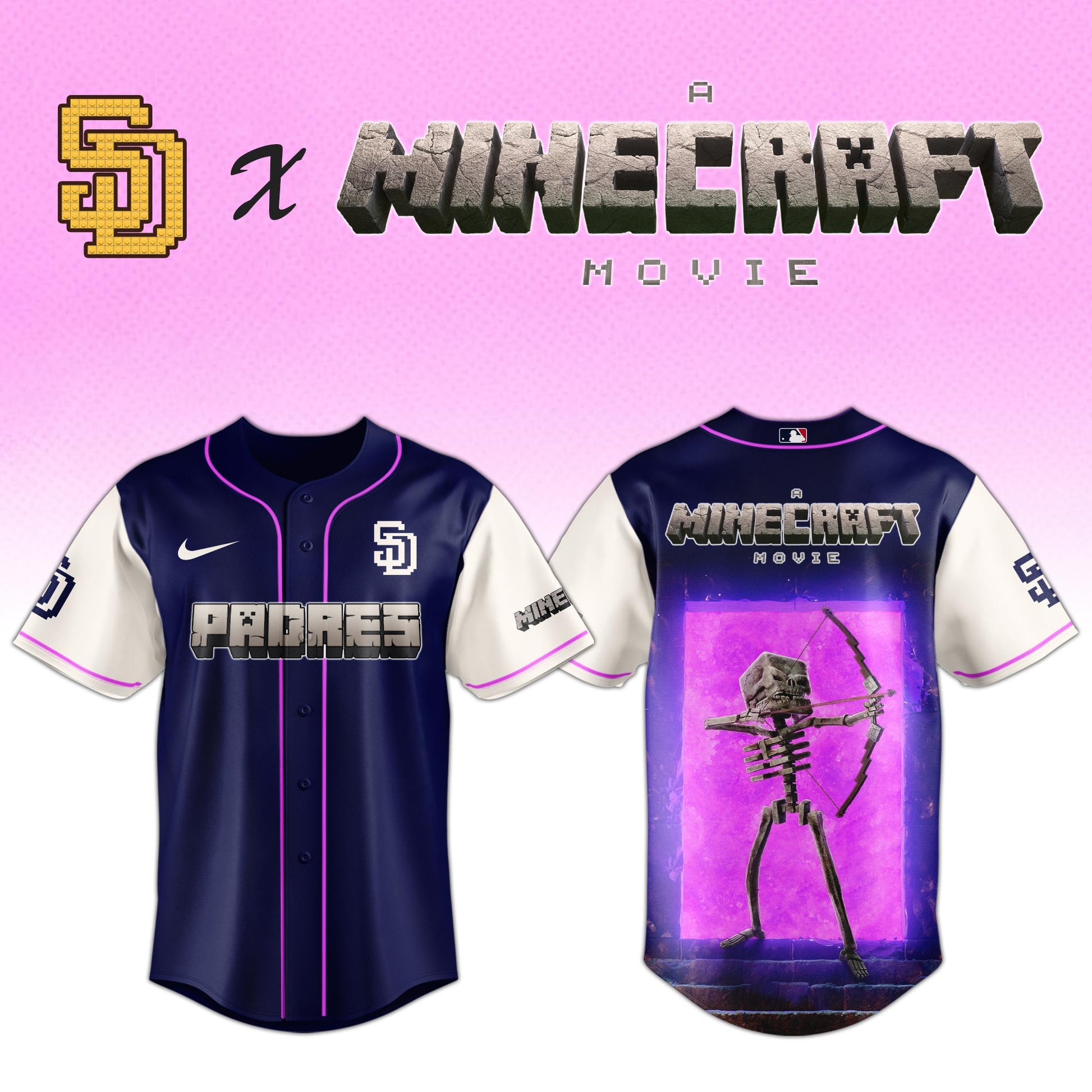 ,,San Diego Padres MLB x SKELETON A MINECRAFT MOVIE Night Jersey Editions Limited