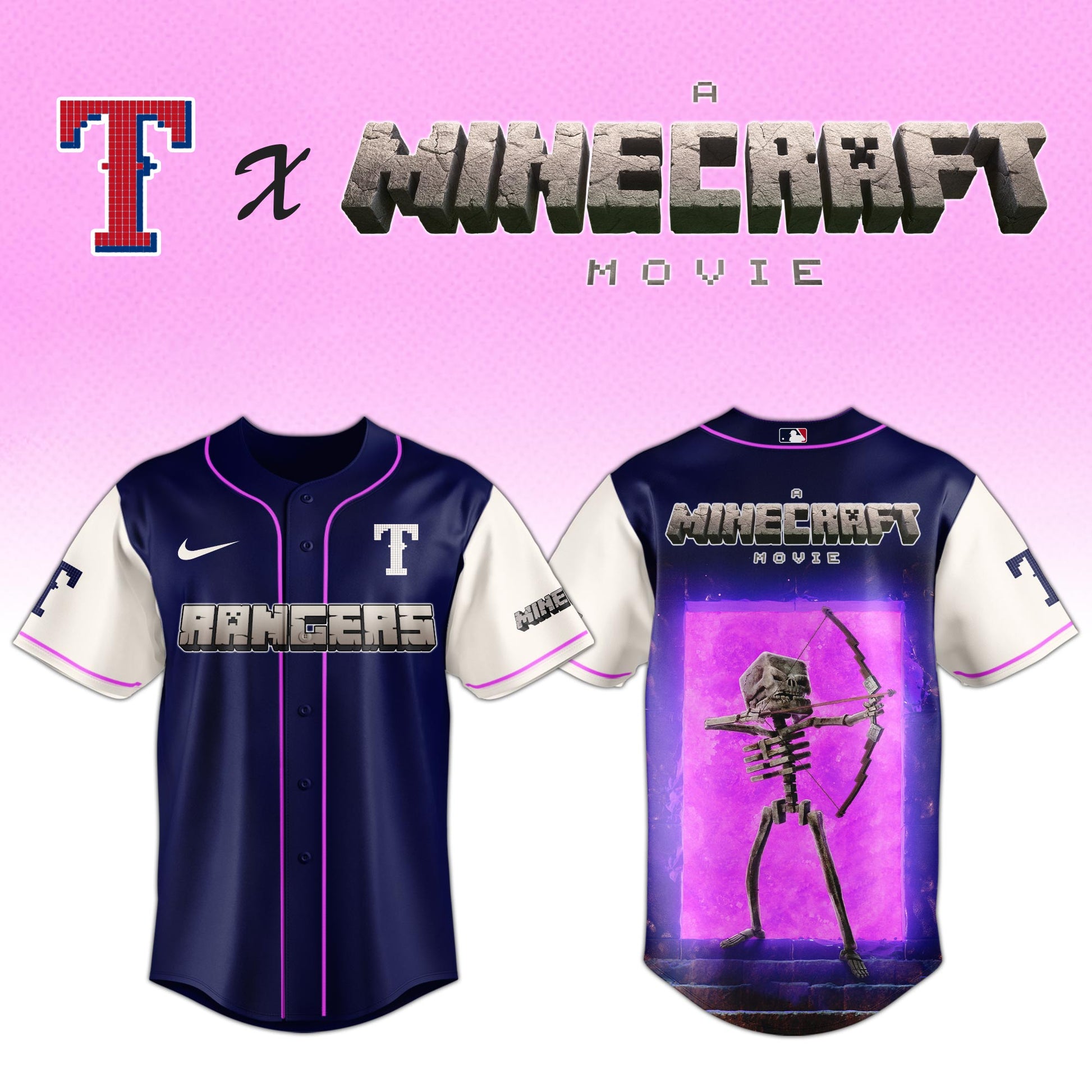 ,,Texas Rangers MLB x SKELETON A MINECRAFT MOVIE Night Jersey Editions Limited