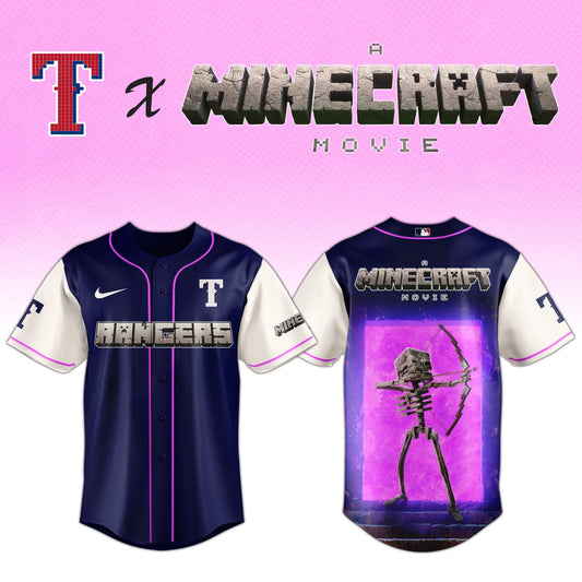 ,,Texas Rangers MLB x SKELETON A MINECRAFT MOVIE Night Jersey Editions Limited