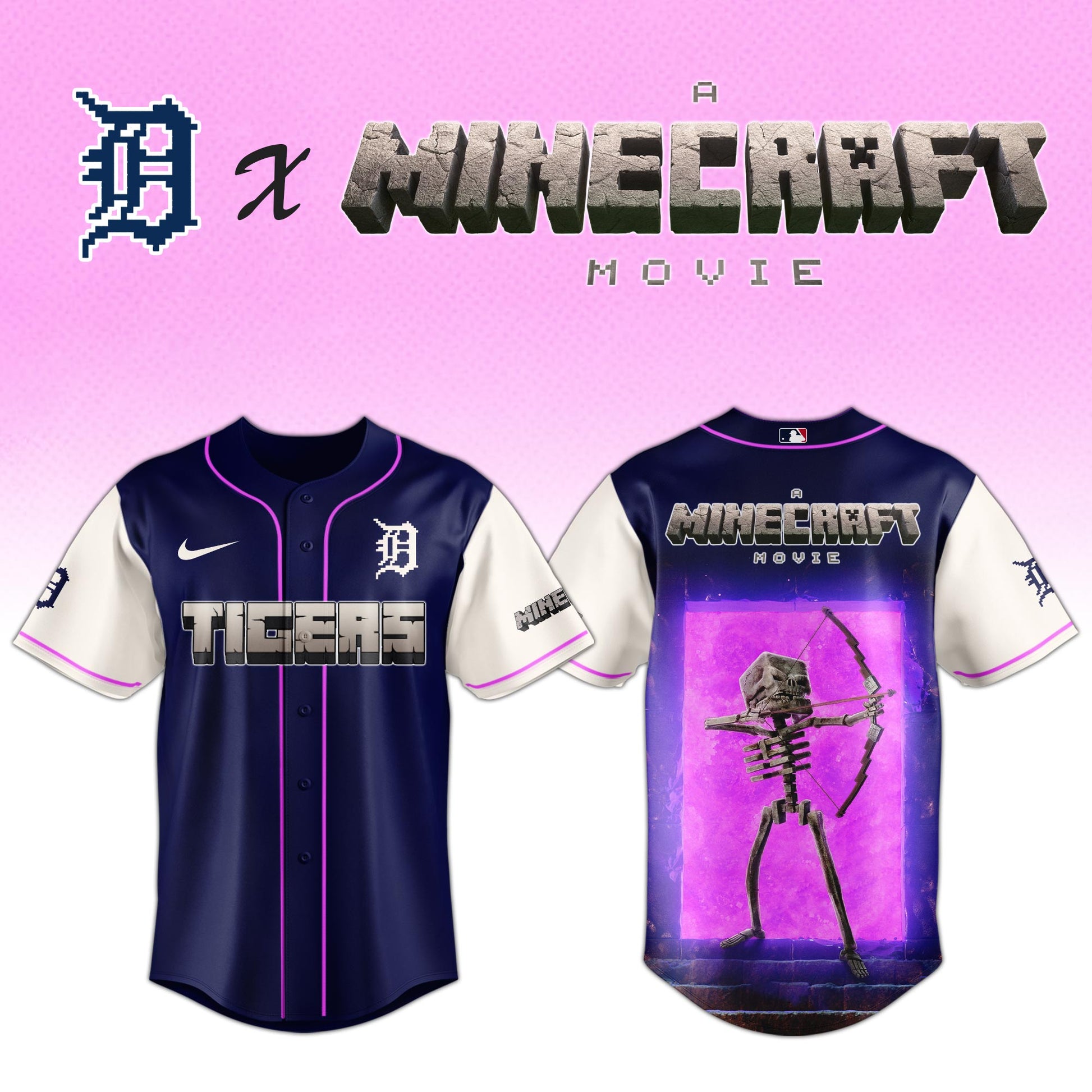 ,,Detroit Tigers MLB x SKELETON A MINECRAFT MOVIE Night Jersey Editions Limited