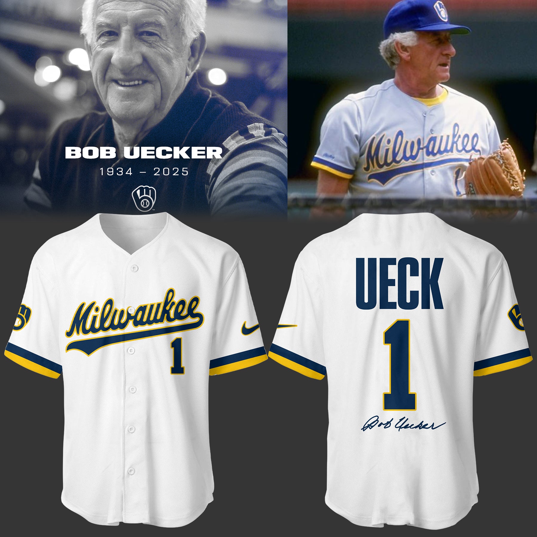 Honoring The Legend, Milwaukee Brewers Baseball Hall of Famer Bob Uecker Jersey