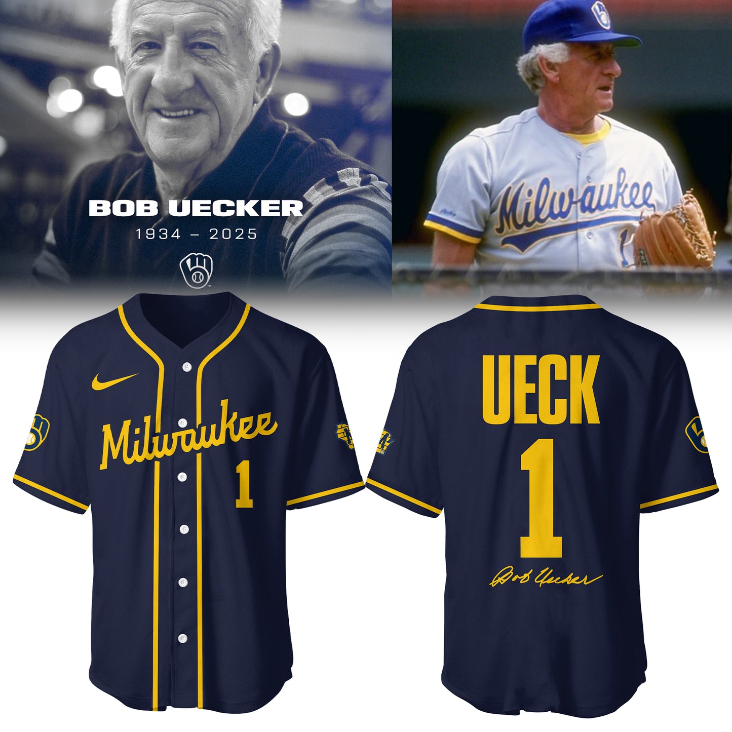 Honoring The Legend, Milwaukee Brewers Baseball Hall of Famer Bob Uecker Jersey