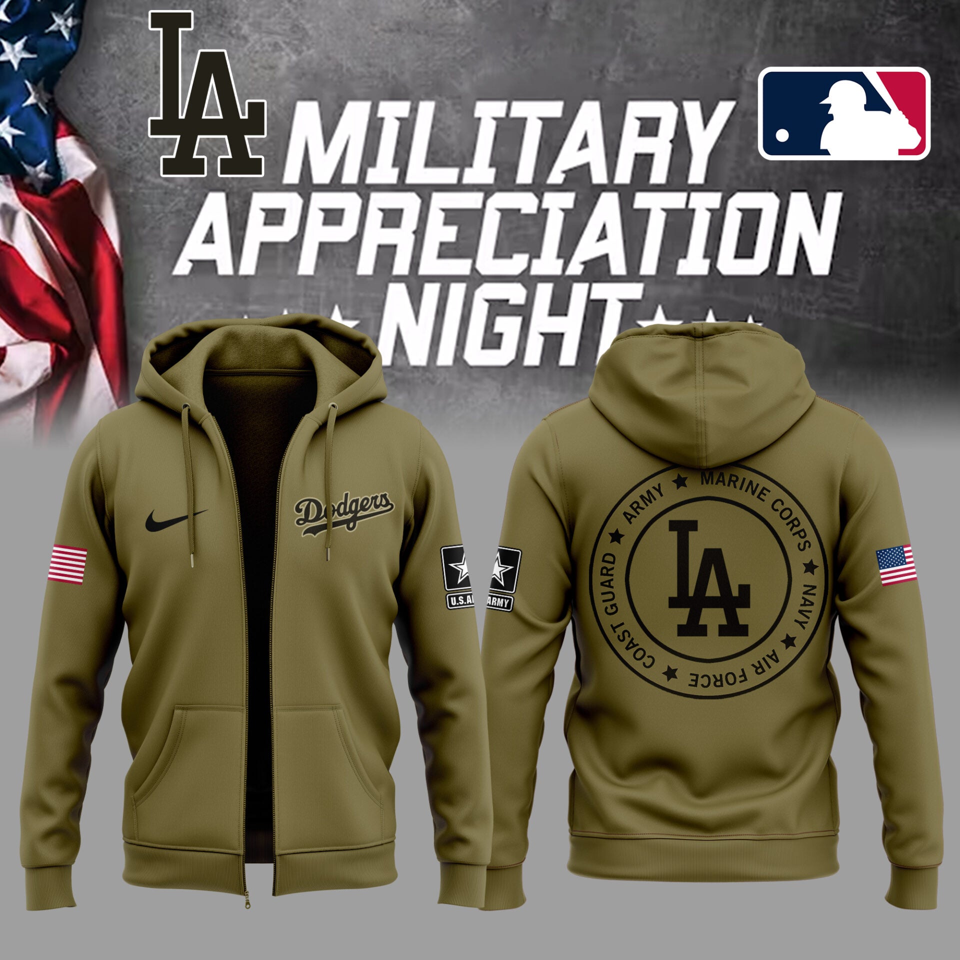 Limited Edition LA Dodgers x Military Appreciation Night 2025 Zip Hoodie