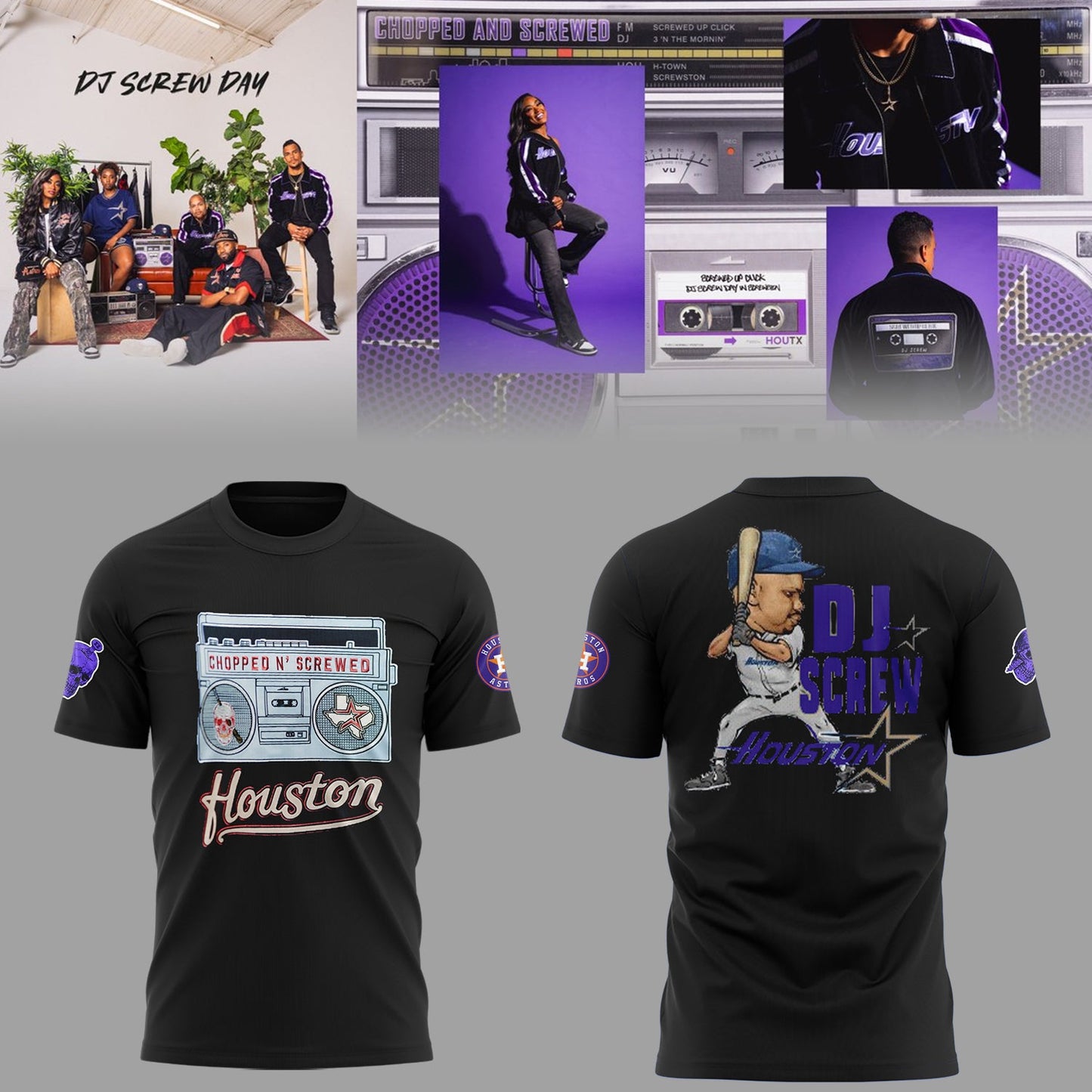 Limited Edition Astros Baseball x DJ Screw Black TShirt-ND06282519