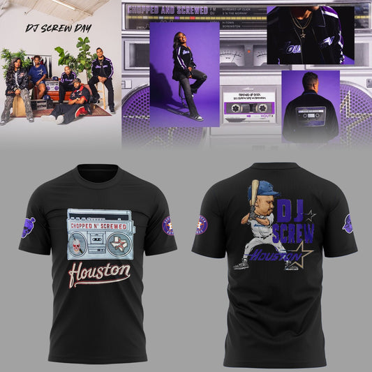 Limited Edition Astros Baseball x DJ Screw Black TShirt-ND06282519
