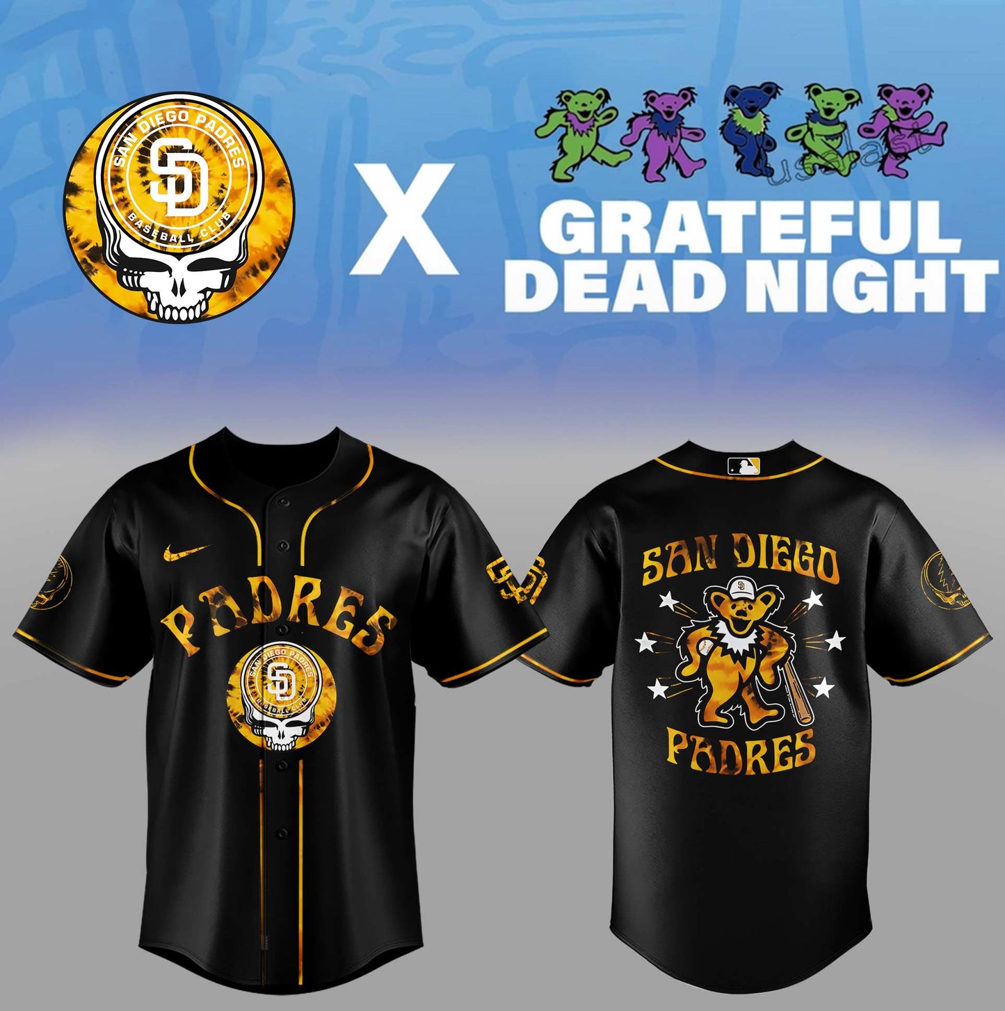 Limited Edition Baseball Grateful Dead Night Black Jersey Baseball