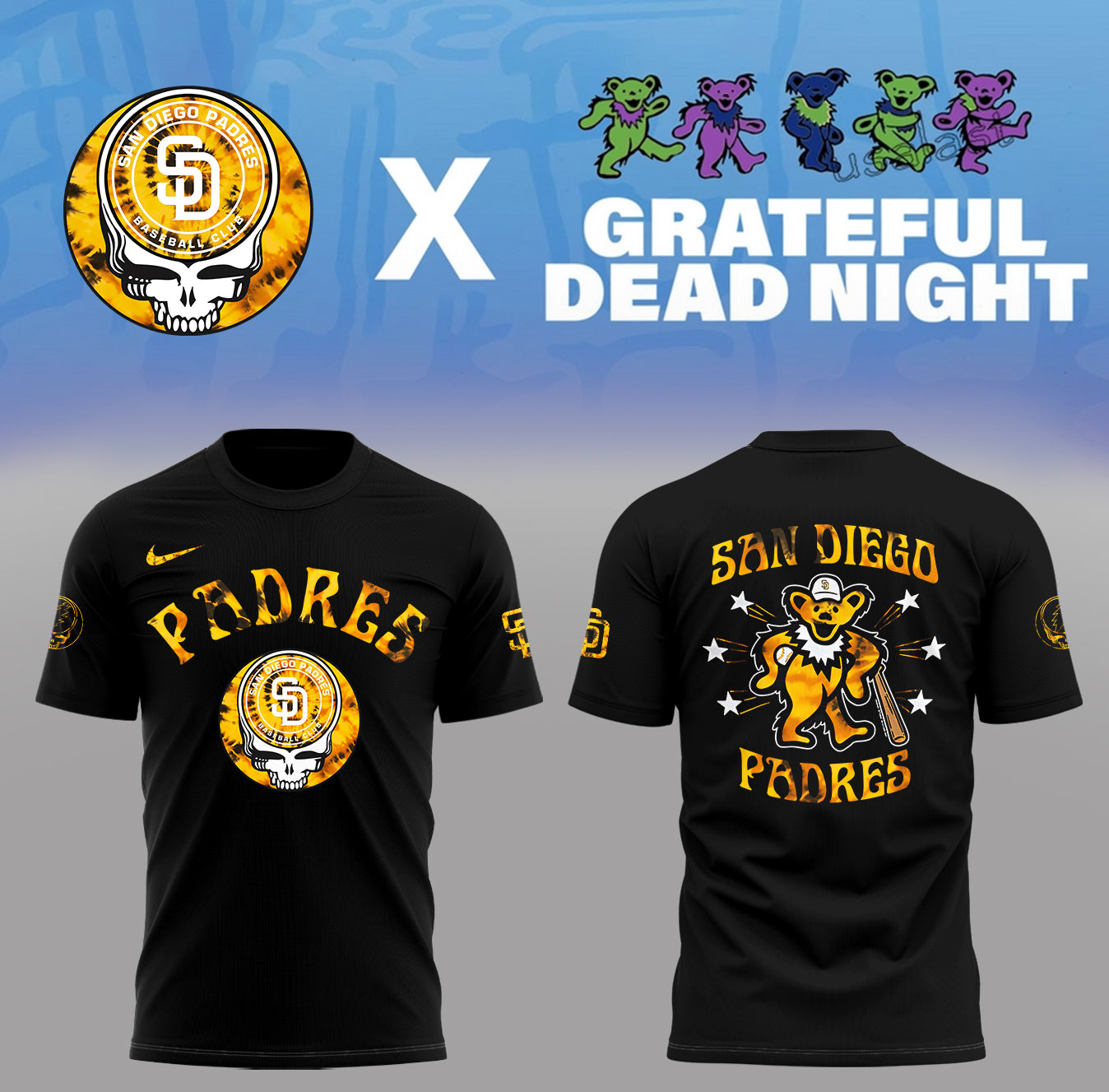 Limited Edition Baseball Grateful Dead Night Black T-Shirt