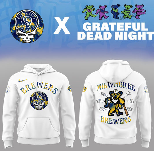 Limited Edition Brewers Baseball Grateful Dead Night White Hoodie-PA070725016