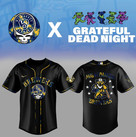 Limited Edition Brewers Baseball Grateful Dead Night Black Jersey-PA070725018