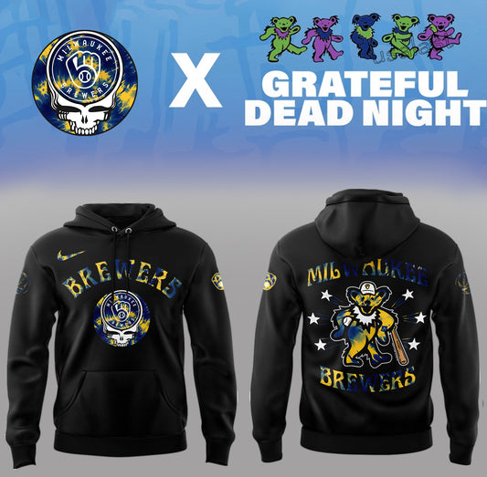 Limited Edition Brewers Baseball Grateful Dead Night Black Hoodie-PA070725019