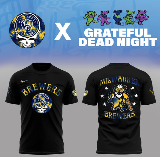 Limited Edition Brewers Baseball Grateful Dead Night Black TShirt-PA070725020