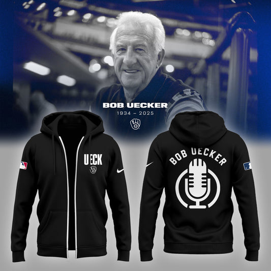 Honoring The Legend, Brewers Baseball Hall of Famer Bob Uecker Black Zip Hoodie-PU011725016