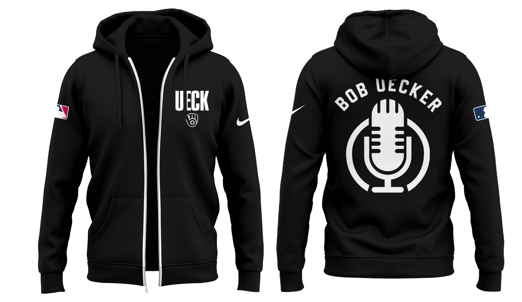 Honoring The Legend, Brewers Baseball Hall of Famer Bob Uecker Black Zip Hoodie-PU011725016